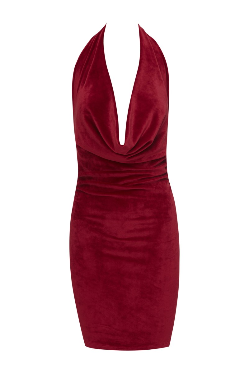 SUPER SOFT VELOUR DRAPED HALTER MINI DRESS-25834171-632