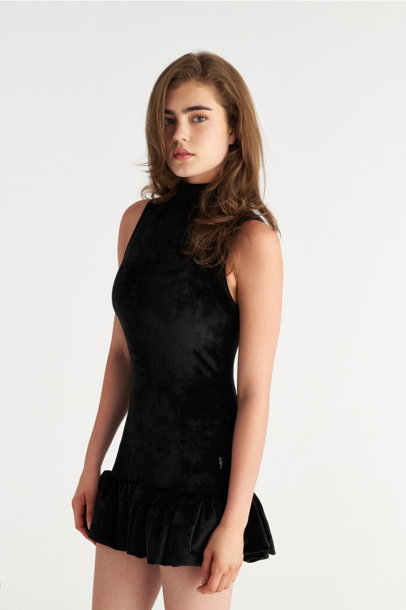 SUPER SOFT VELOUR TURTLENECK BALLOON MINI DRESS-25834172-110