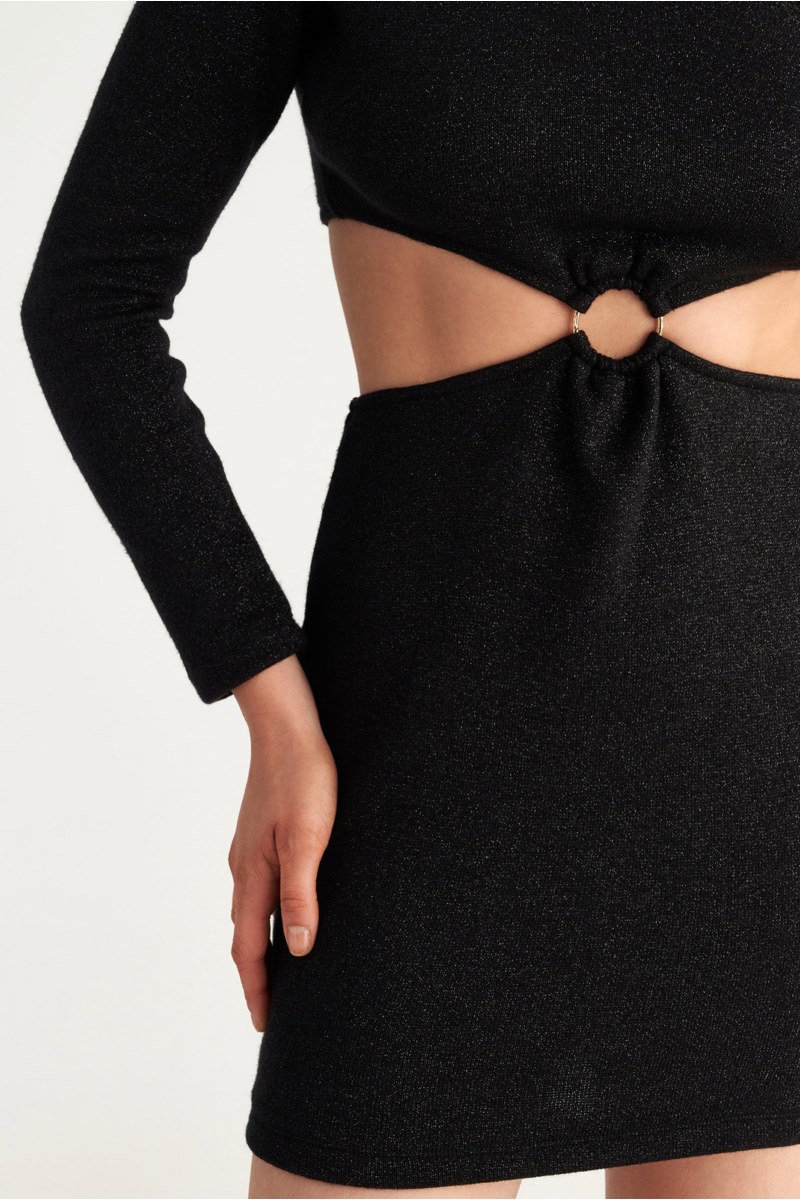 LONG-SLEEVED MINI DRESS WITH DECORATIVE RING-25834213-110