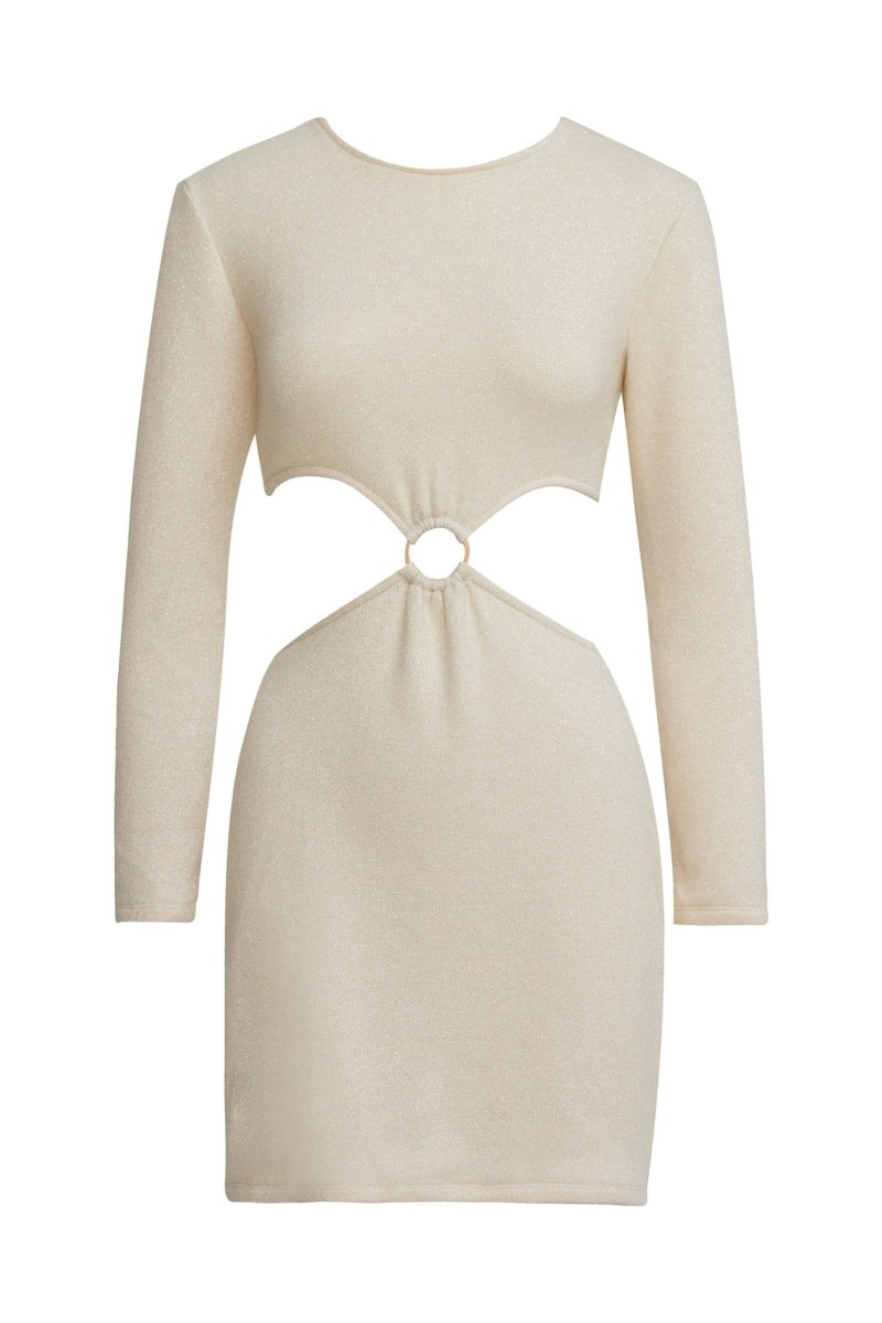 LONG-SLEEVED MINI DRESS WITH DECORATIVE RING-25834213-306