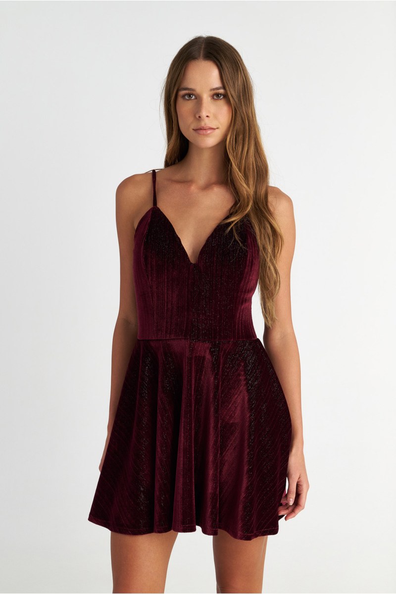 'V' PLUNGED MINI DRESS WITH THIN STRAPS-25834221-824