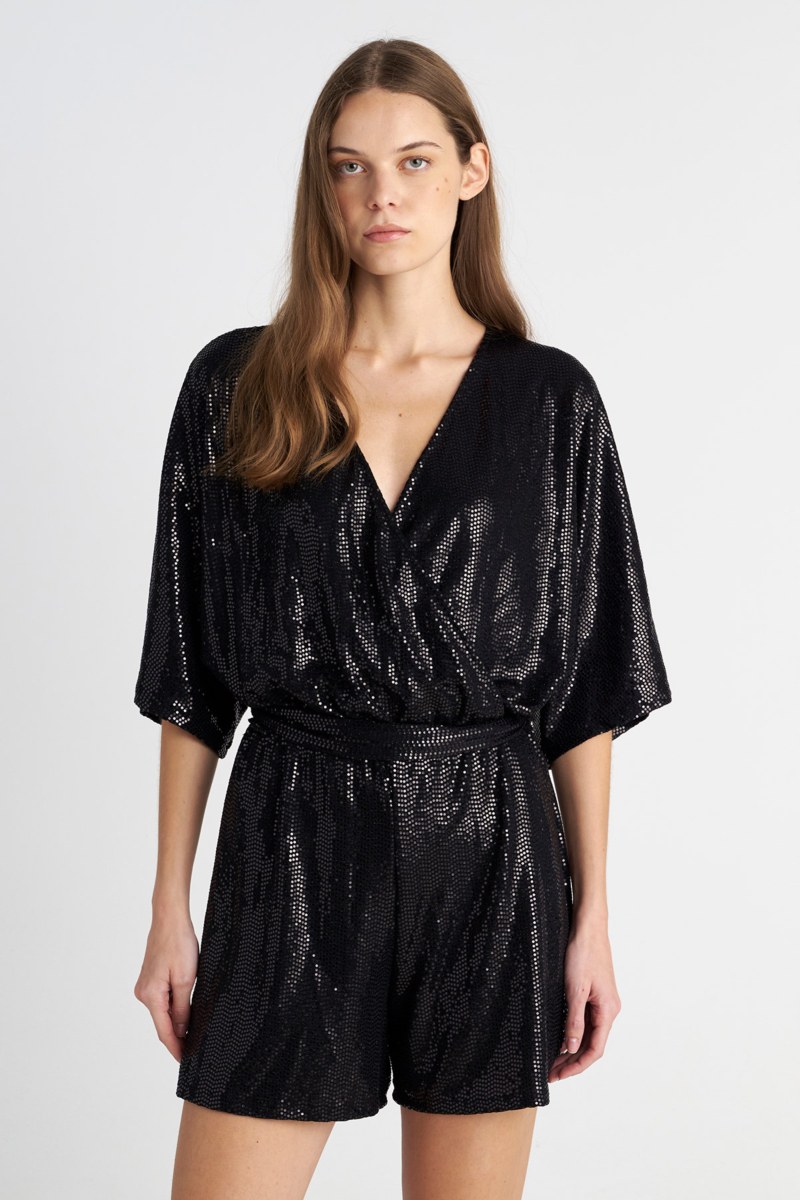 BELTED SHORT JUMPSUIT WITH SEQUIN EMBELLISHMENTS-25836166-110