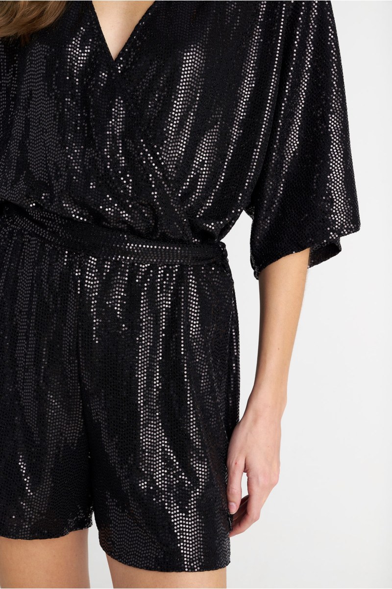 BELTED SHORT JUMPSUIT WITH SEQUIN EMBELLISHMENTS-25836166-110