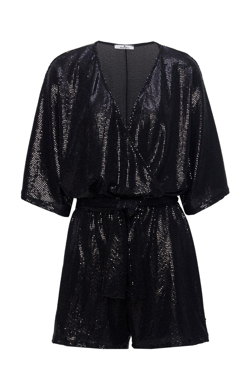 BELTED SHORT JUMPSUIT WITH SEQUIN EMBELLISHMENTS-25836166-110