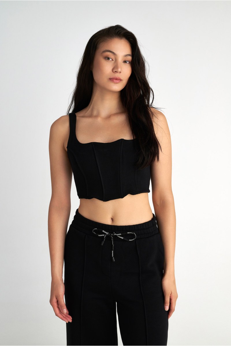CORSET-INSPIRED COTTON CROPPED TOP-25838072-110