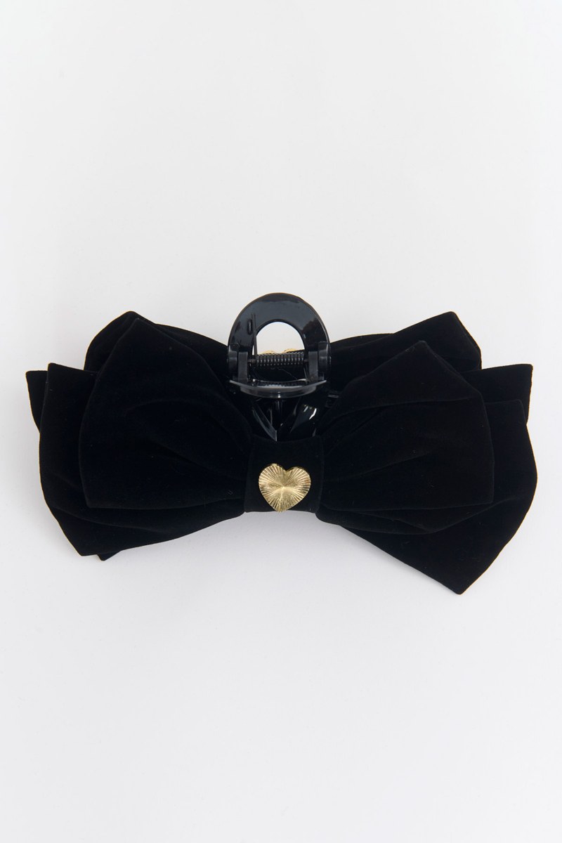 MONOCHROME HAIR CLAW CLIP WITH VELOUR BOW-25839035-110