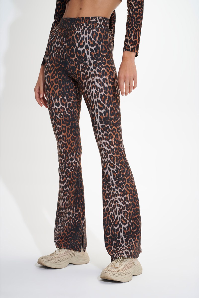 LEOPARD PRINT HIGH-WAISTED FLARED SPORTS LEGGINGS/PANTS-25841119-301