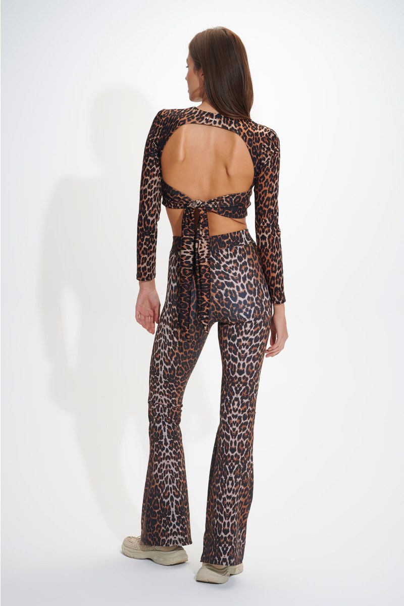 LEOPARD PRINT HIGH-WAISTED FLARED SPORTS LEGGINGS/PANTS-25841119-301