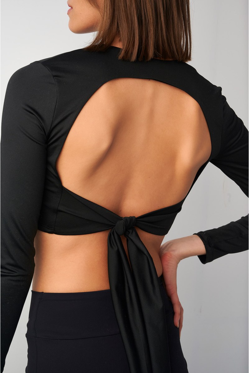 LONG SLEEVED SPORTS CROP TOP WITH TIE AT THE BACK-25842115-110