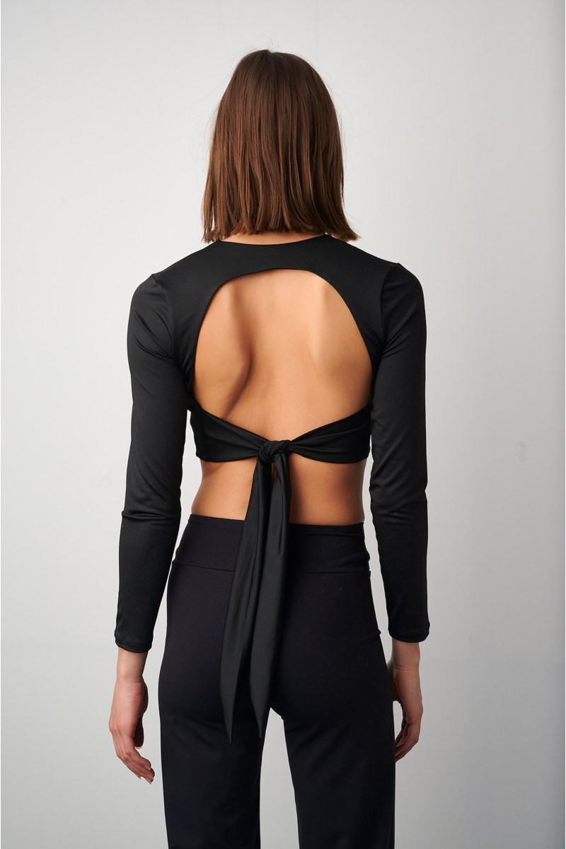 LONG SLEEVED SPORTS CROP TOP WITH TIE AT THE BACK-25842115-110