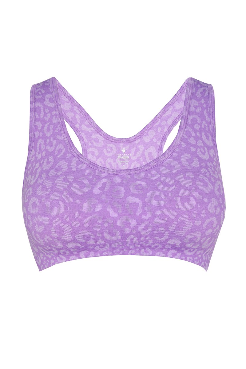 LEOPARD PRINTED SEAMLESS SPORTS CROP TOP / BRA-25848060-800