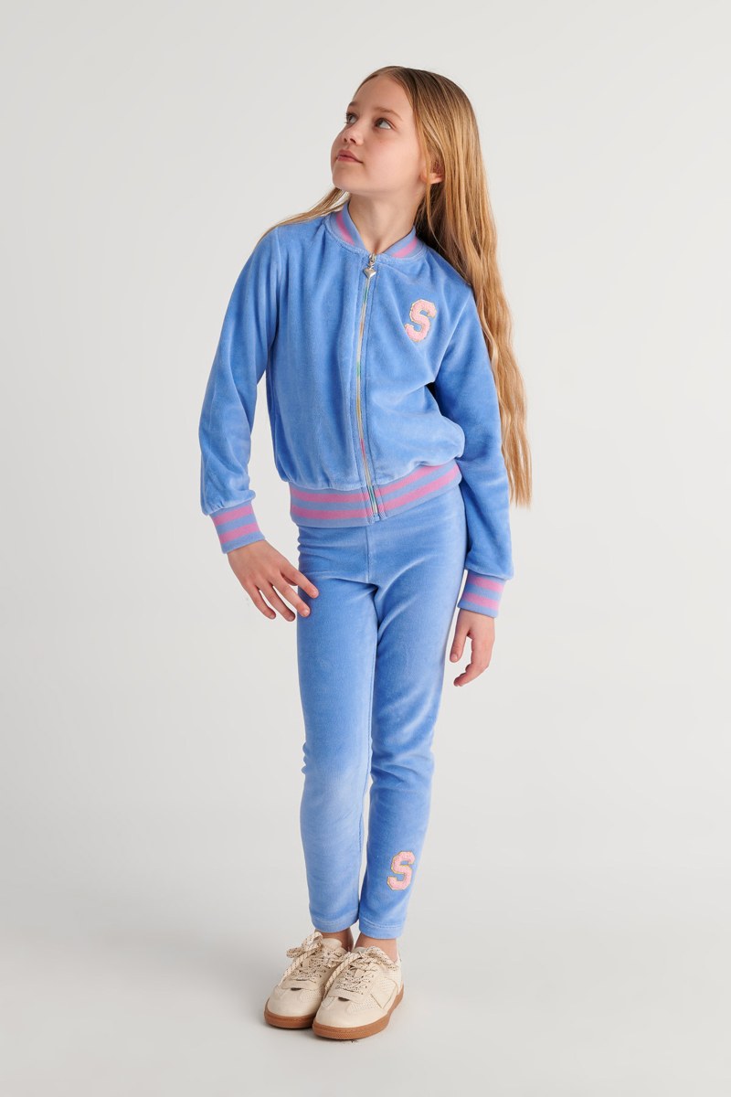 TWO-TONE STYLED SUPER SOFT VELOUR TRACKSUIT SET FOR GIRLS WITH RAINBOW ZIPPER-26618012-421