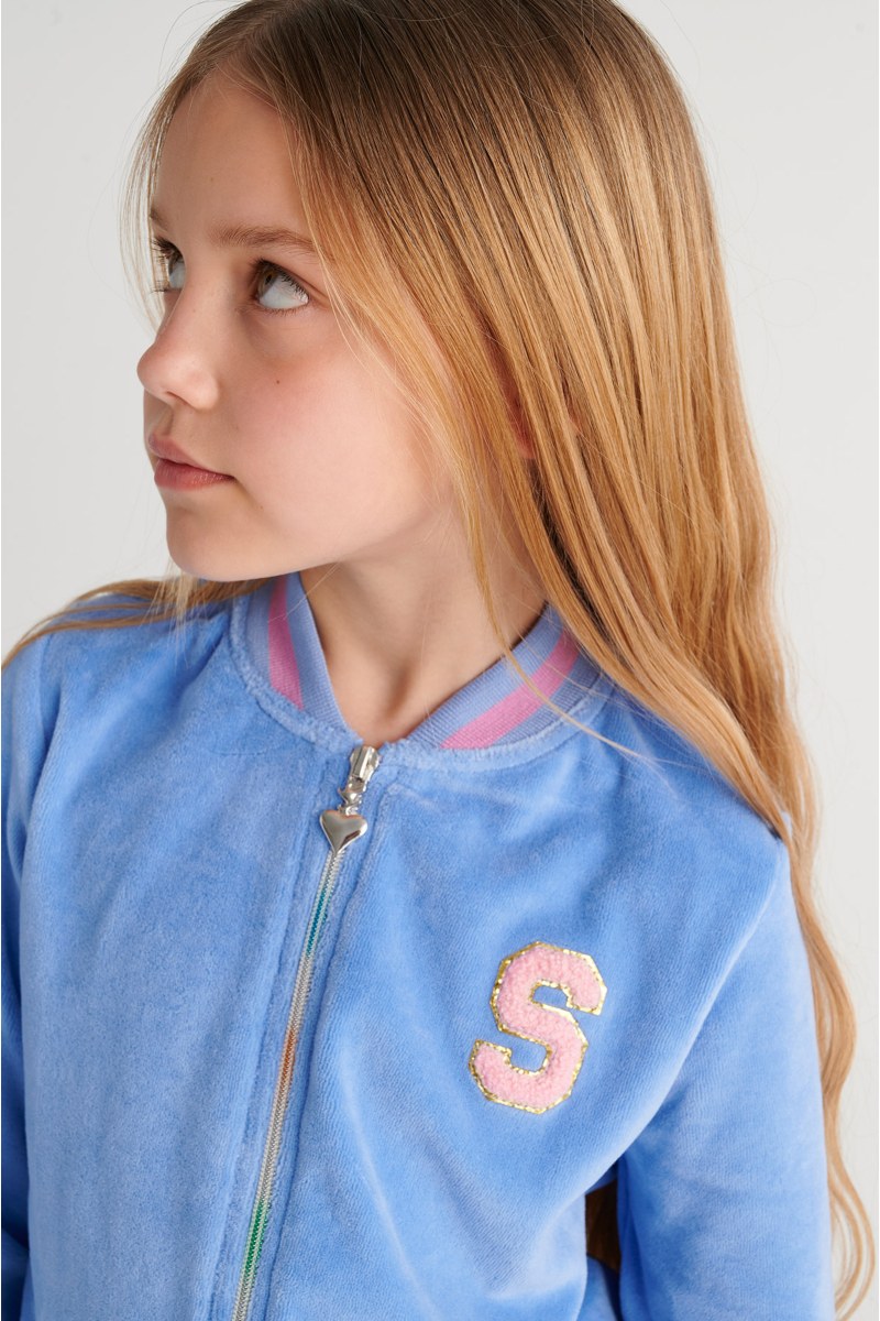 TWO-TONE STYLED SUPER SOFT VELOUR TRACKSUIT SET FOR GIRLS WITH RAINBOW ZIPPER-26618012-421