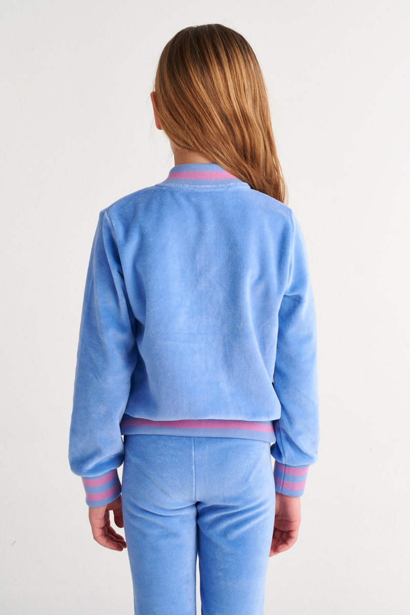 TWO-TONE STYLED SUPER SOFT VELOUR TRACKSUIT SET FOR GIRLS WITH RAINBOW ZIPPER-26618012-421