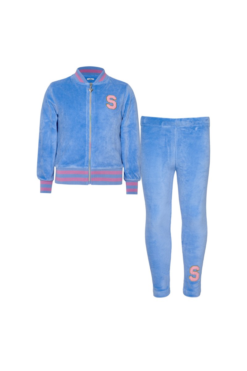 TWO-TONE STYLED SUPER SOFT VELOUR TRACKSUIT SET FOR GIRLS WITH RAINBOW ZIPPER-26618012-421