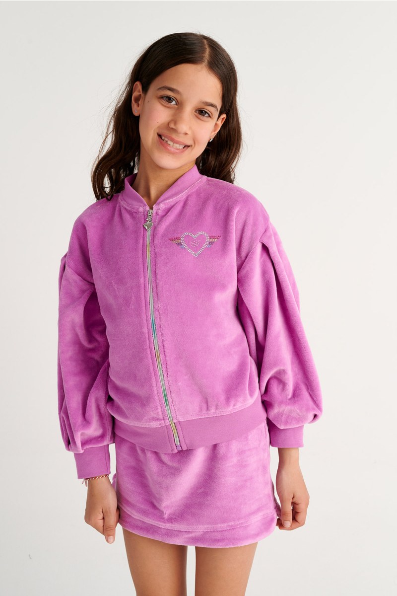 VELOUR JACKET/SKIRT SET FOR GIRLS WITH STRASS EMBELLISHMENT AND RAINBOW ZIPPER-26618014-700
