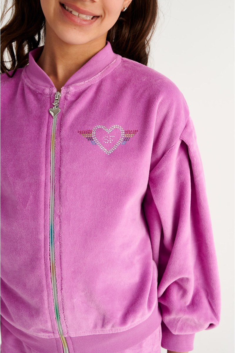 VELOUR JACKET/SKIRT SET FOR GIRLS WITH STRASS EMBELLISHMENT AND RAINBOW ZIPPER-26618014-700