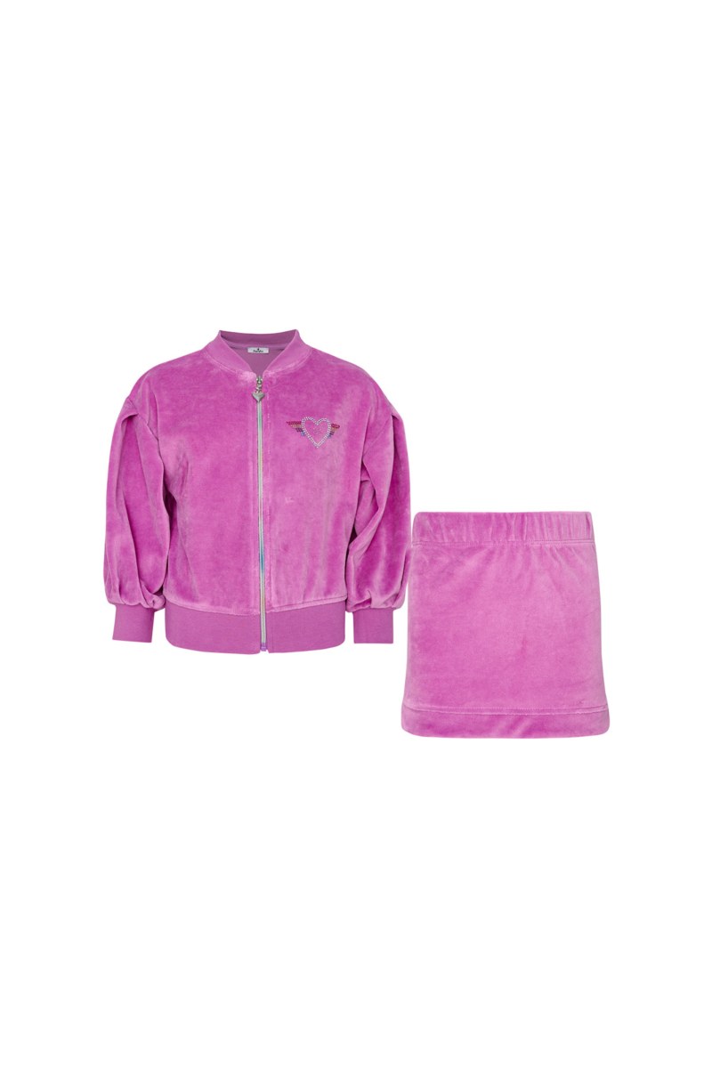 VELOUR JACKET/SKIRT SET FOR GIRLS WITH STRASS EMBELLISHMENT AND RAINBOW ZIPPER-26618014-700