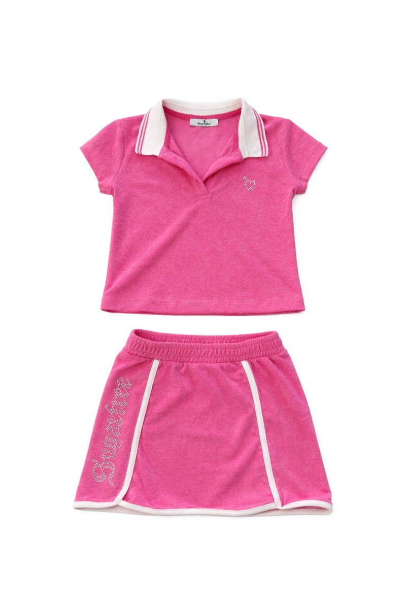 STRASS EMBELLISHED TWO-TONE TERRY TOP/SKIRT SET FOR GIRLS-26618035-727