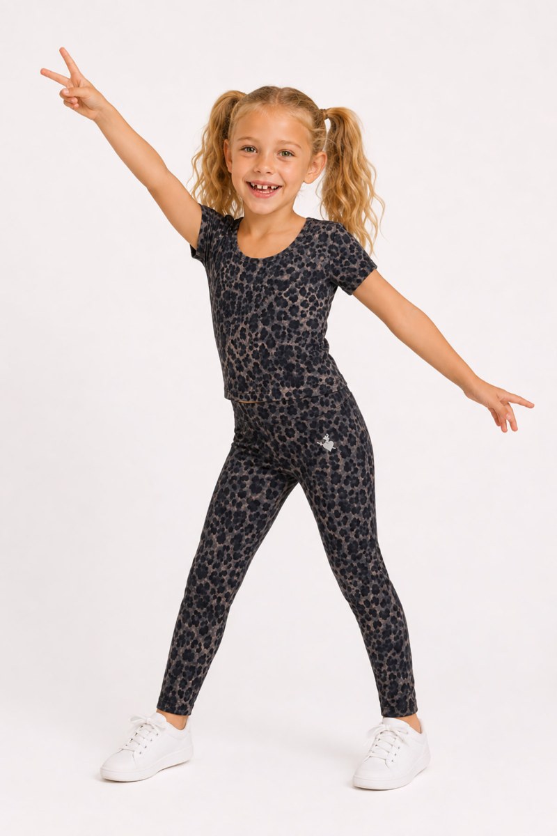 LEOPARD PRINTED SHORT-SLEEVED SPORTS TOP FOR GIRLS-26632067-214