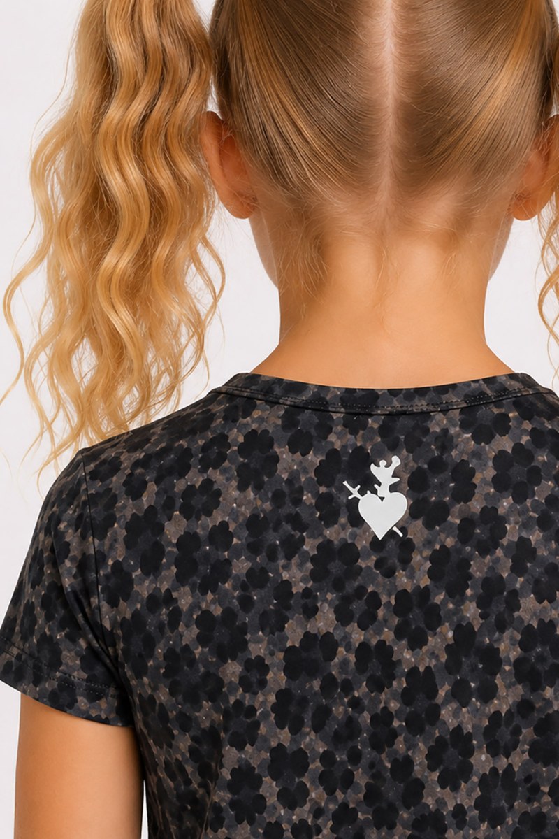 LEOPARD PRINTED SHORT-SLEEVED SPORTS TOP FOR GIRLS-26632067-214