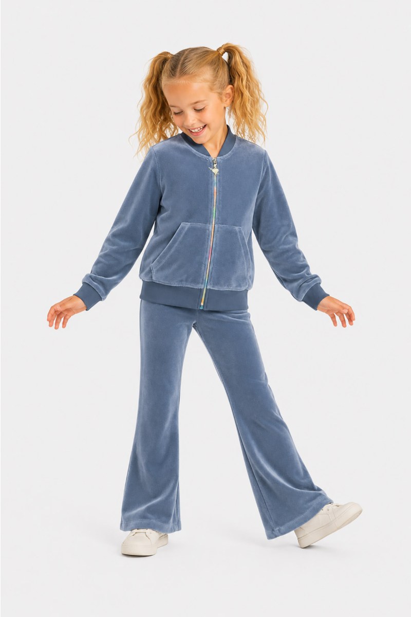 STRASS EMBELLISHED VELOUR TRACK SET FOR GIRLS WITH RAINBOW ZIPPER-26638015-995
