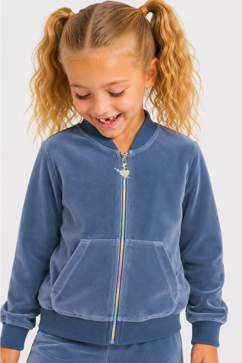 STRASS EMBELLISHED VELOUR TRACK SET FOR GIRLS WITH RAINBOW ZIPPER-26638015-995