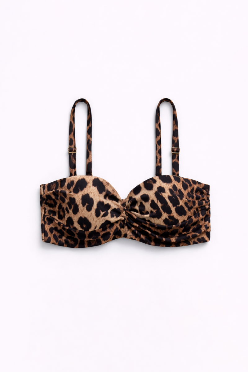 LEOPARD PRINTED BANDEAU SWIMWEAR BIKINI TOP IN CUP D-26801008D-331