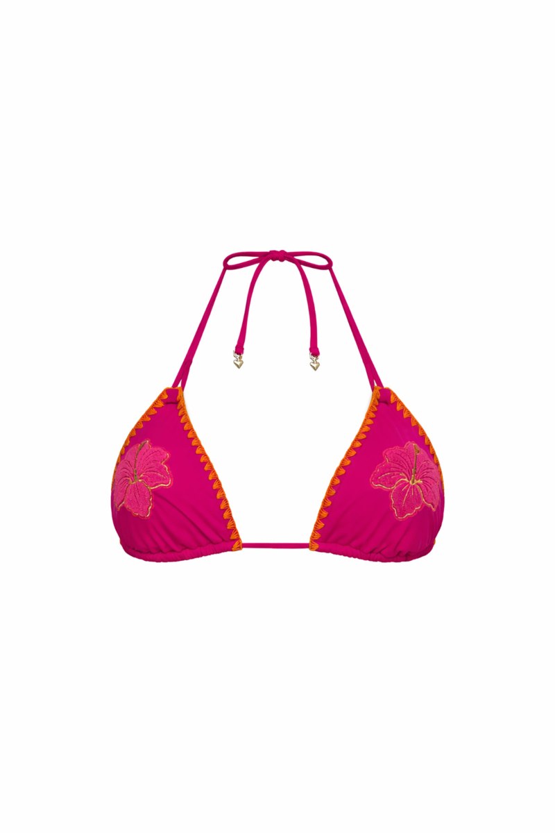 EMBOSSED PRINT TRIANGLE SWIMWEAR BIKINI TOP-26801018-717