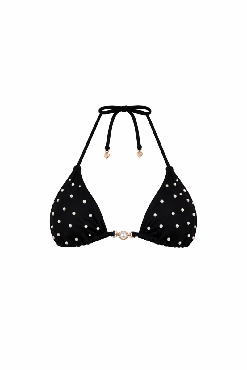 FAUX PEARL-EMBELLISHED SWIMWEAR TRIANGLE BIKINI TOP-26801047-110