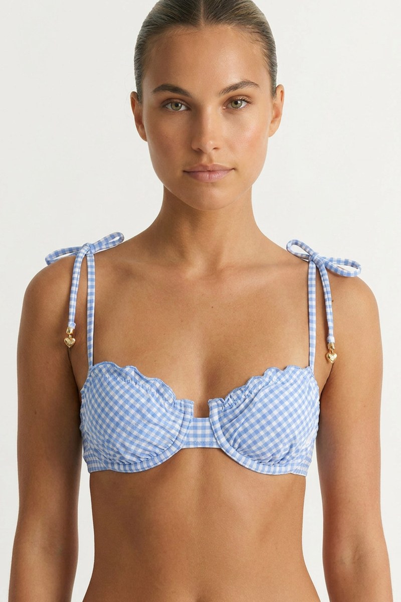 GINGHAM PRINT UNDERWIRED SWIMWEAR BIKINI TOP-26801076-444