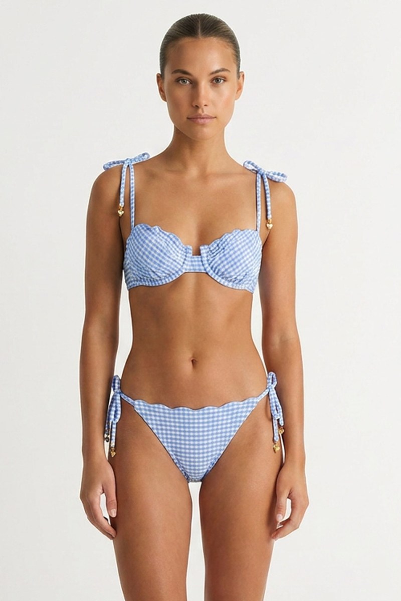 GINGHAM PRINT UNDERWIRED SWIMWEAR BIKINI TOP-26801076-444