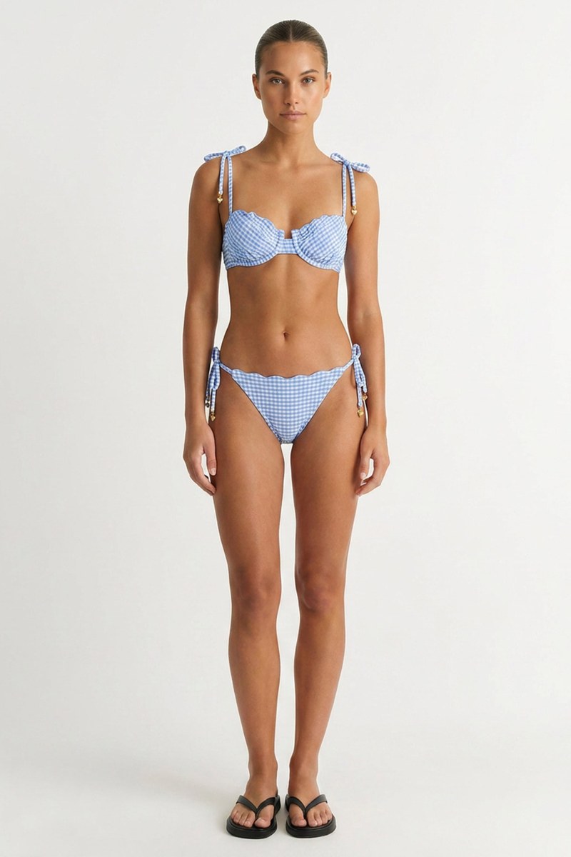 GINGHAM PRINT UNDERWIRED SWIMWEAR BIKINI TOP-26801076-444