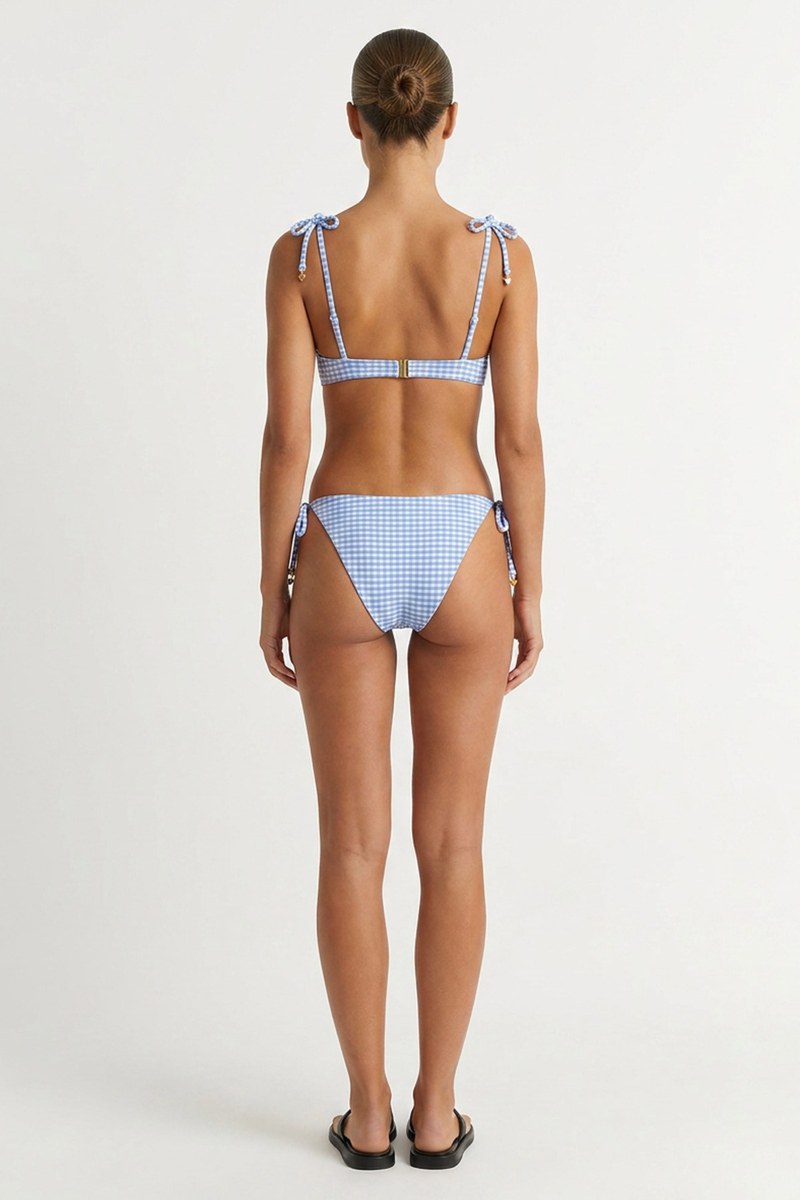 GINGHAM PRINT UNDERWIRED SWIMWEAR BIKINI TOP-26801076-444