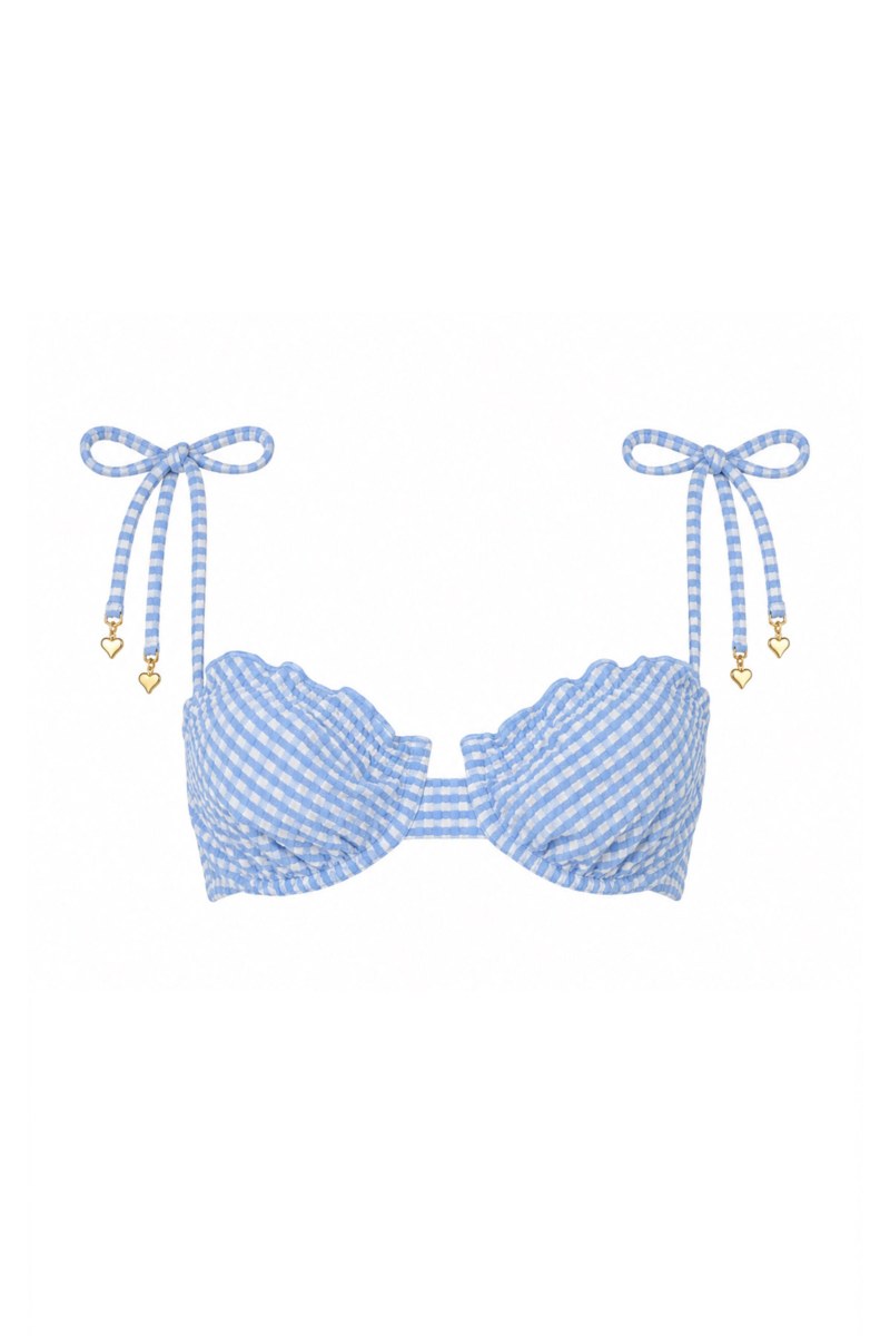 GINGHAM PRINT UNDERWIRED SWIMWEAR BIKINI TOP-26801076-444