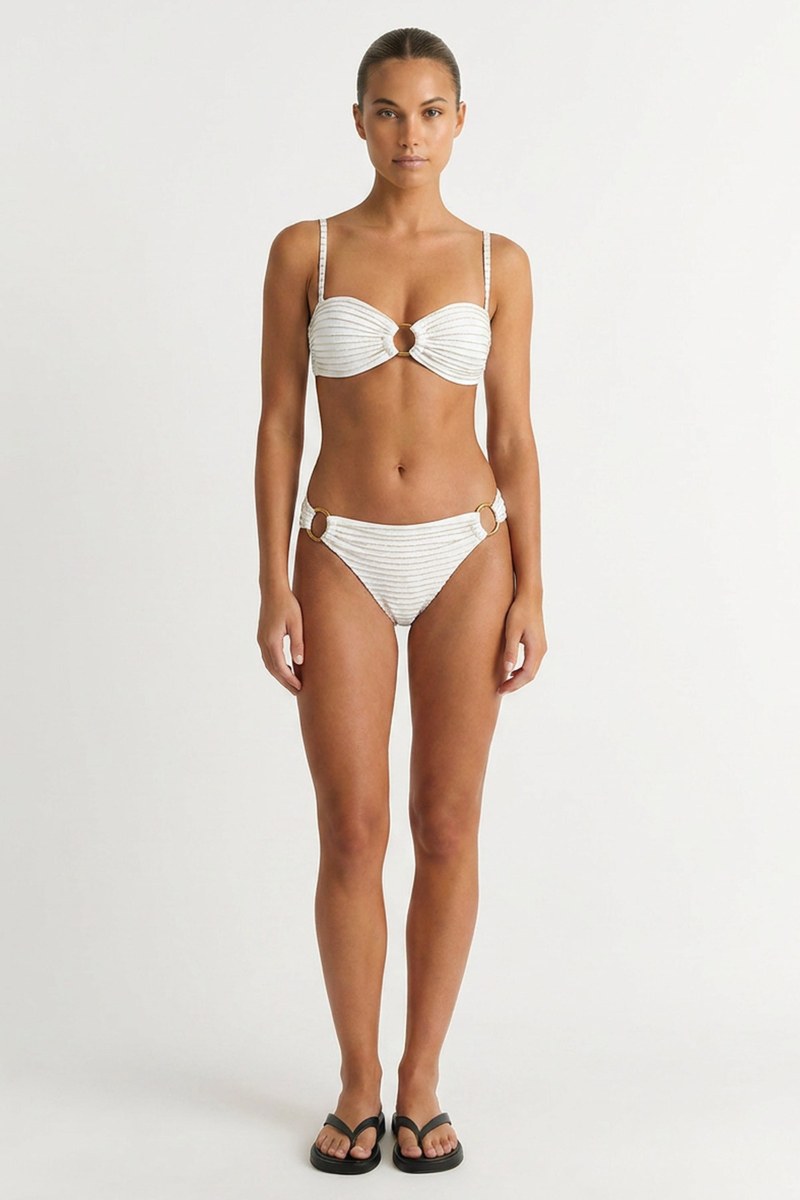 STRIPED BANDEAU BIKINI TOP WITH METALLIC ACCESSORY-26801123-102