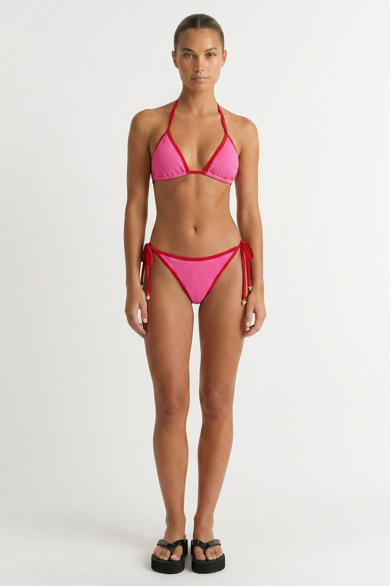 TWO-TONE CRINKLED SWIMWEAR TIE-SIDE BIKINI SLIP-26802137-629