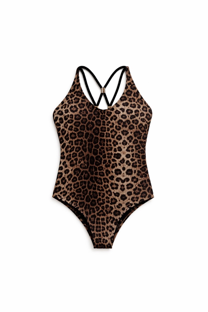 LEOPARD PRINTED ONEPIECE SWIMSUIT WITH CROSSED STRAPS-26804008-331