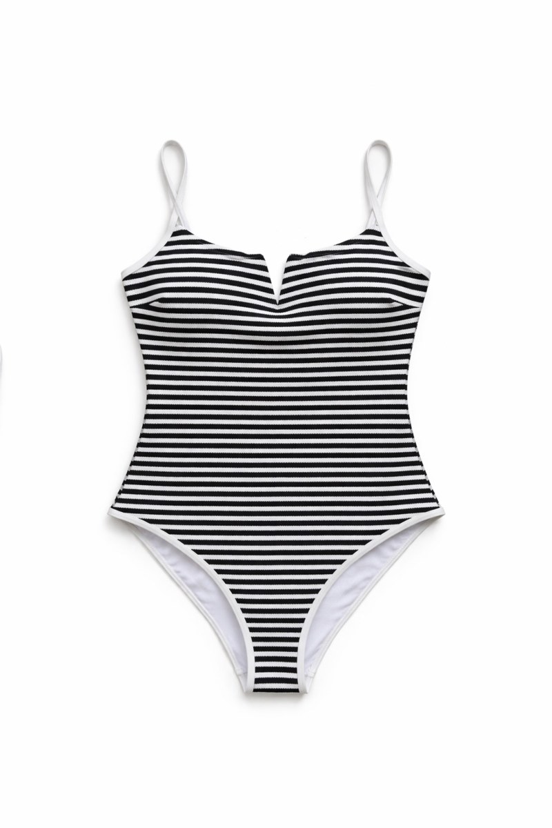 STRIPED ONEPIECE SUIMSUIT WITH 'V' NECKLINE-26804026-102