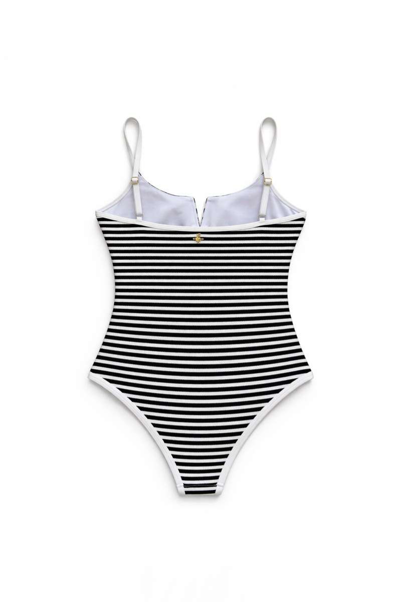 STRIPED ONEPIECE SUIMSUIT WITH 'V' NECKLINE-26804026-102