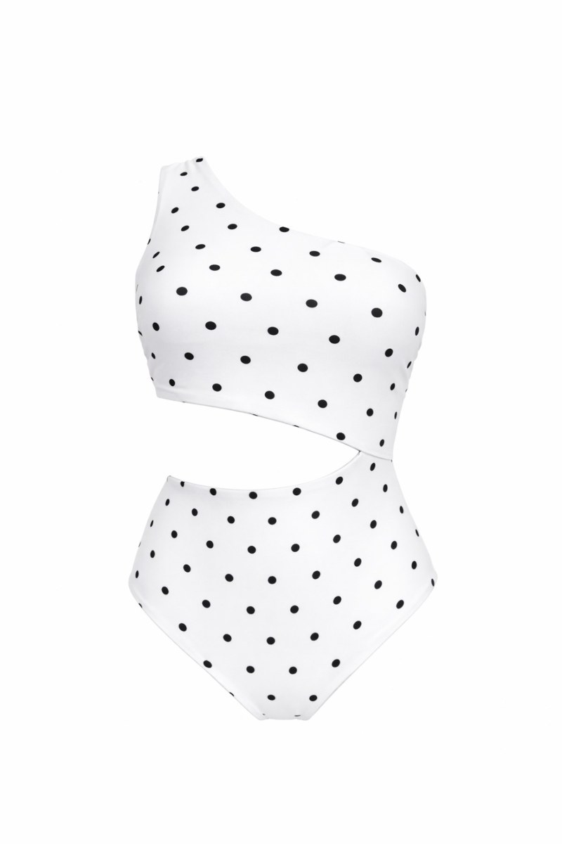 POLKA DOT ONE SHOULDER ONEPIECE SWIMSUIT-26804027-102