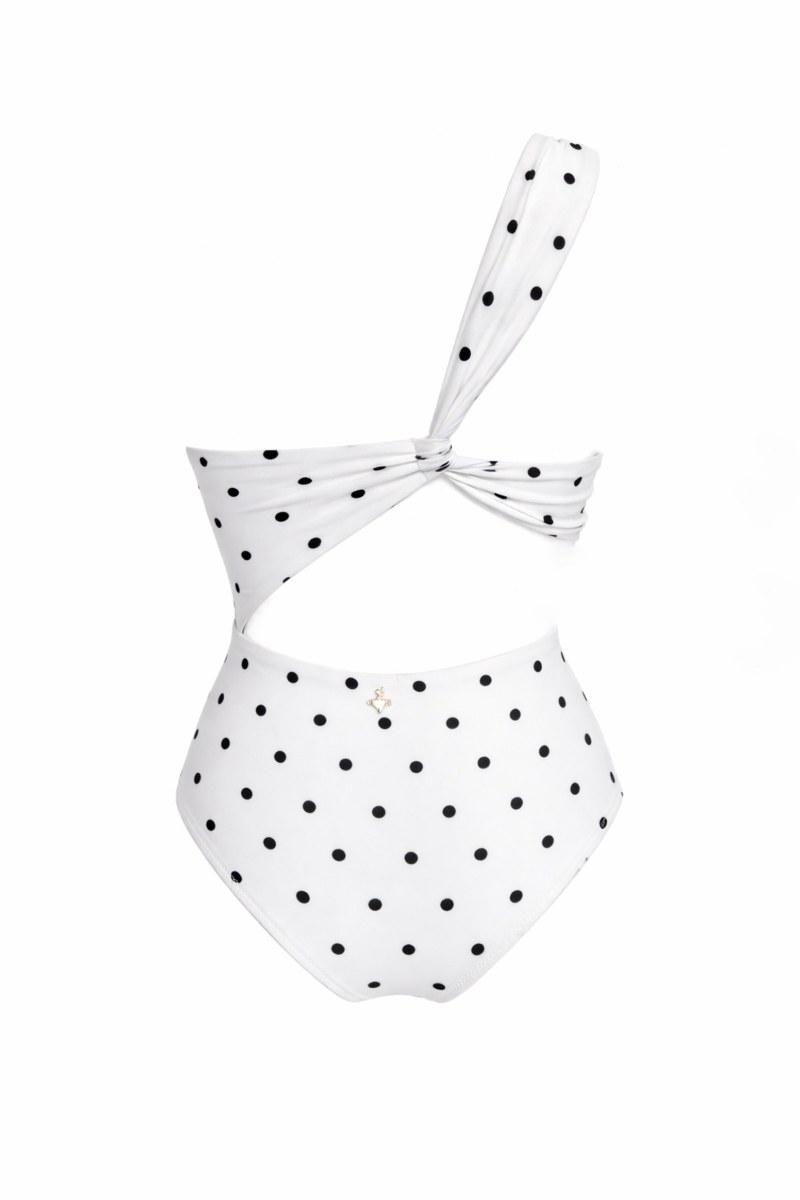 POLKA DOT ONE SHOULDER ONEPIECE SWIMSUIT-26804027-102