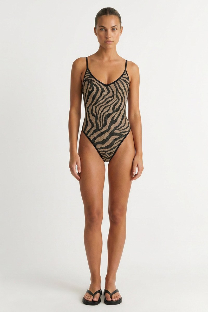 'V' NECKLINE ONEPIECE SWIMSUIT WITH ZEBRA PRINT-26804052-303