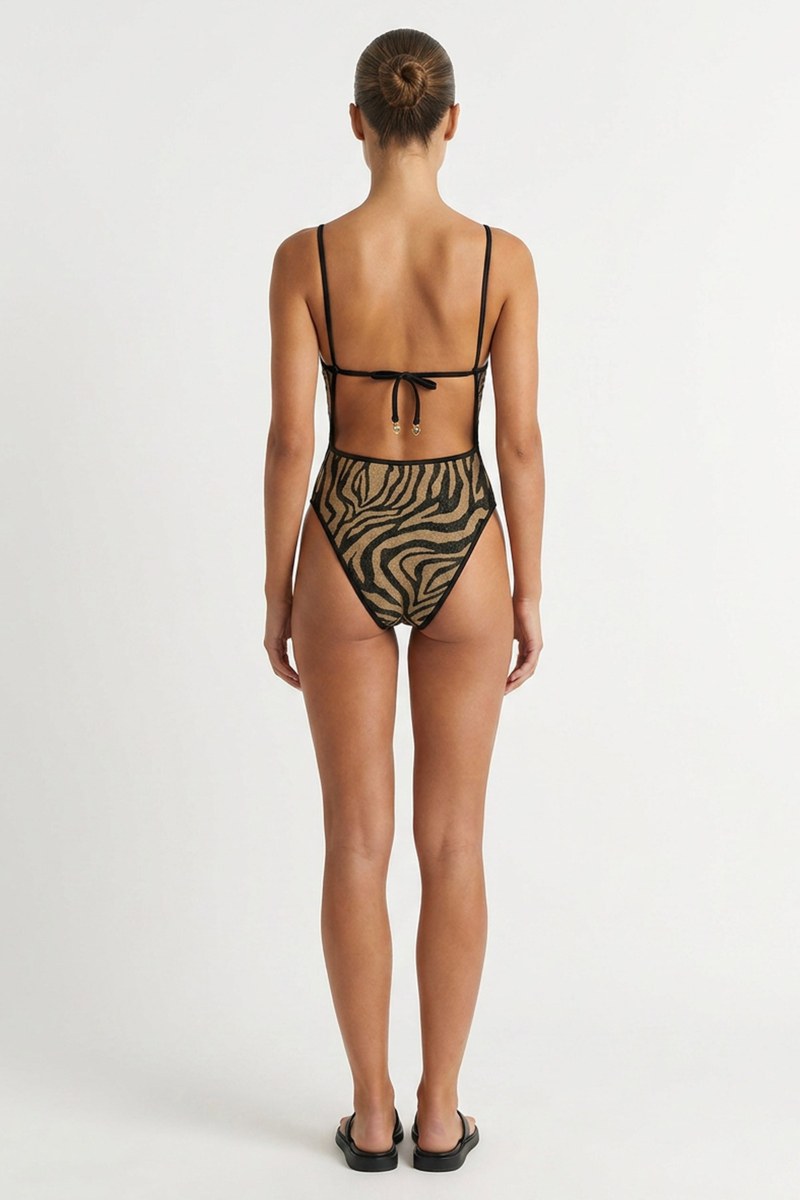 'V' NECKLINE ONEPIECE SWIMSUIT WITH ZEBRA PRINT-26804052-303