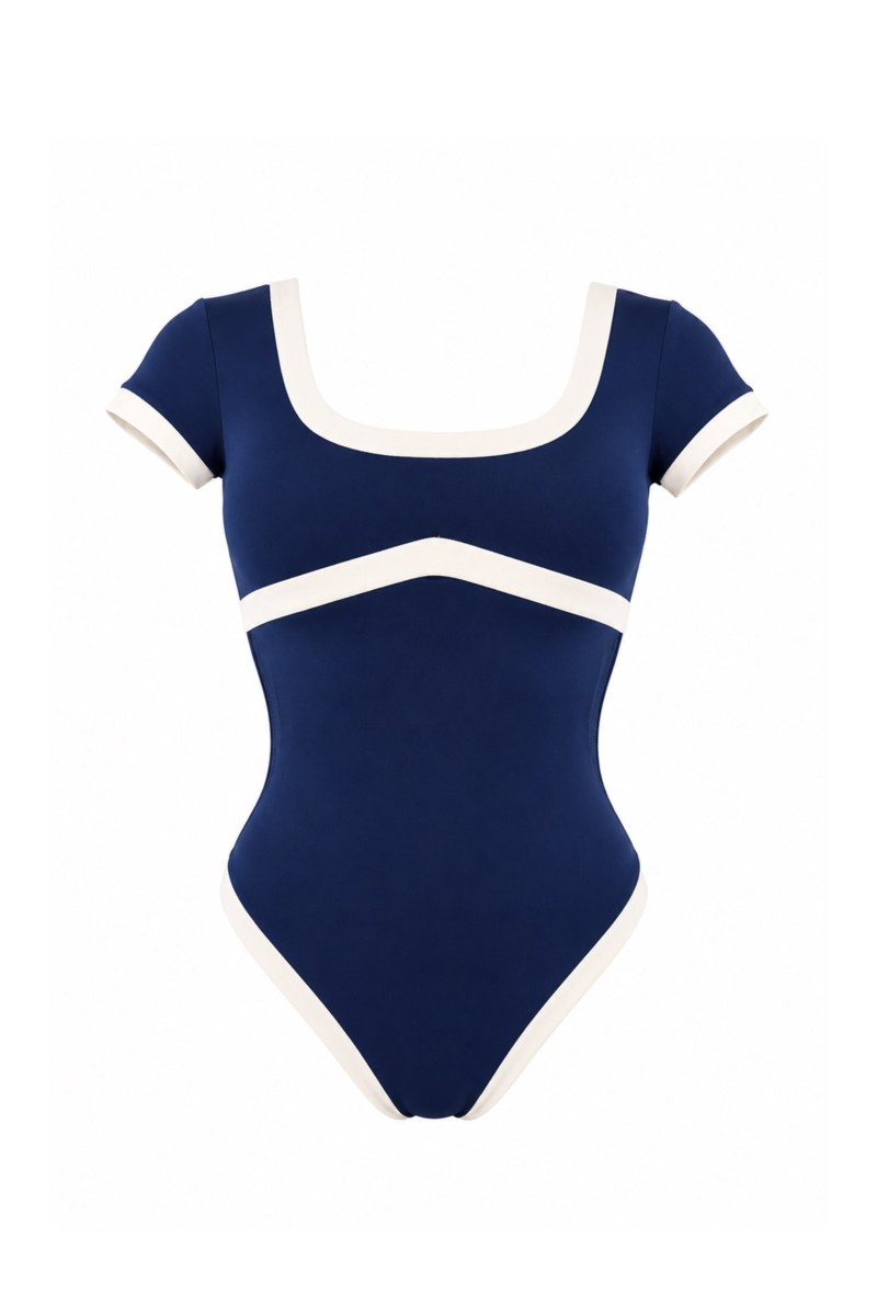 TWO-TONE SHORT-SLEEVED ONEPIECE SWIMSUIT WITH OPEN BACK-26804086-426