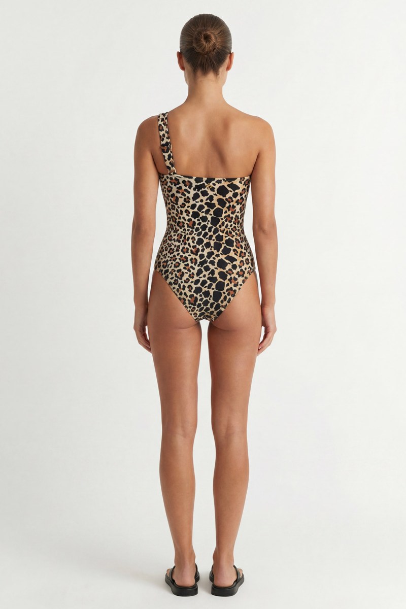 ANIMAL PRINTED ONE SHOULDER ONEPIECE SWIMSUIT-26804100-311