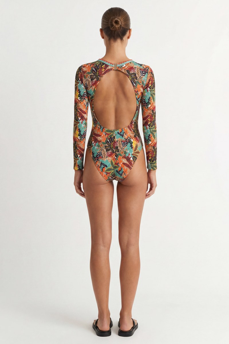 FLORAL PRINTED LONG-SLEEVED ONEPIECE SWIMSUIT-26804115-847