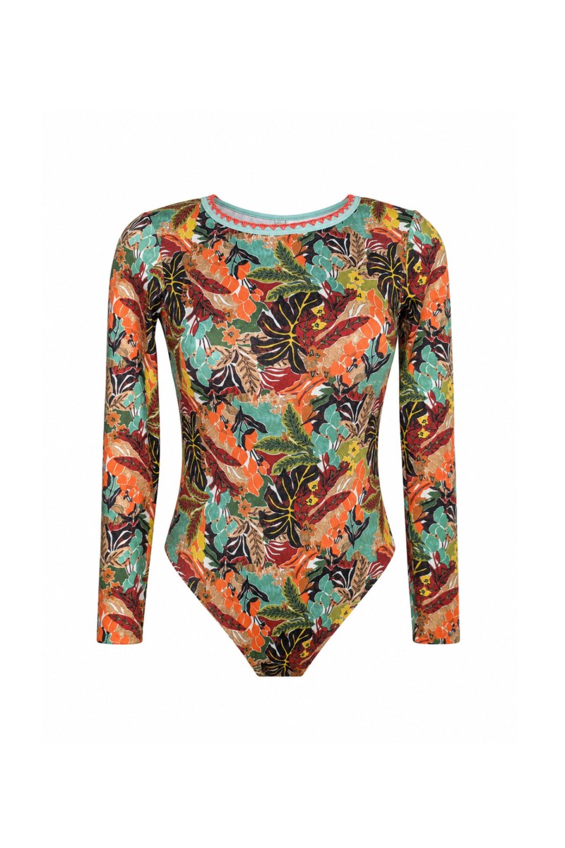FLORAL PRINTED LONG-SLEEVED ONEPIECE SWIMSUIT-26804115-847