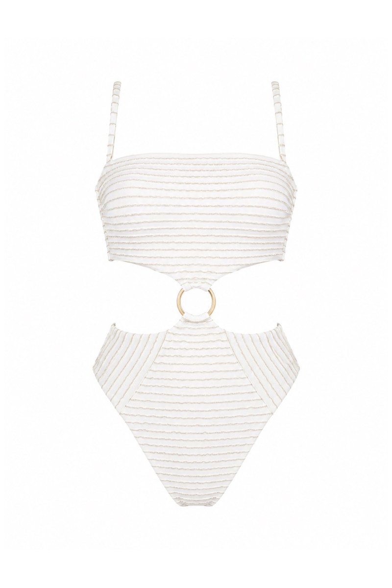 STRIPED STRAPLESS ONEPIECE SWIMSUIT WITH GOLD THREAD DETAIL-26804123-102