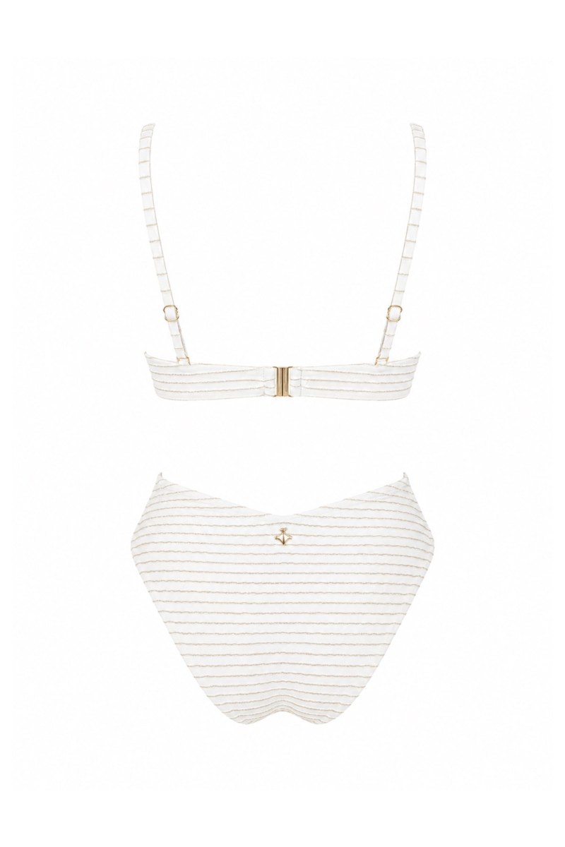 STRIPED STRAPLESS ONEPIECE SWIMSUIT WITH GOLD THREAD DETAIL-26804123-102